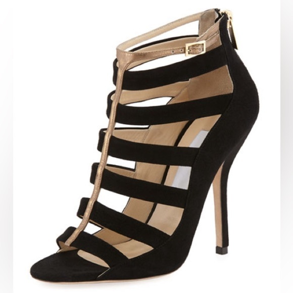 Jimmy Choo Fathom Strappy Cage Bootie Heels Gladiator Black Sz 37 - Picture 2 of 16